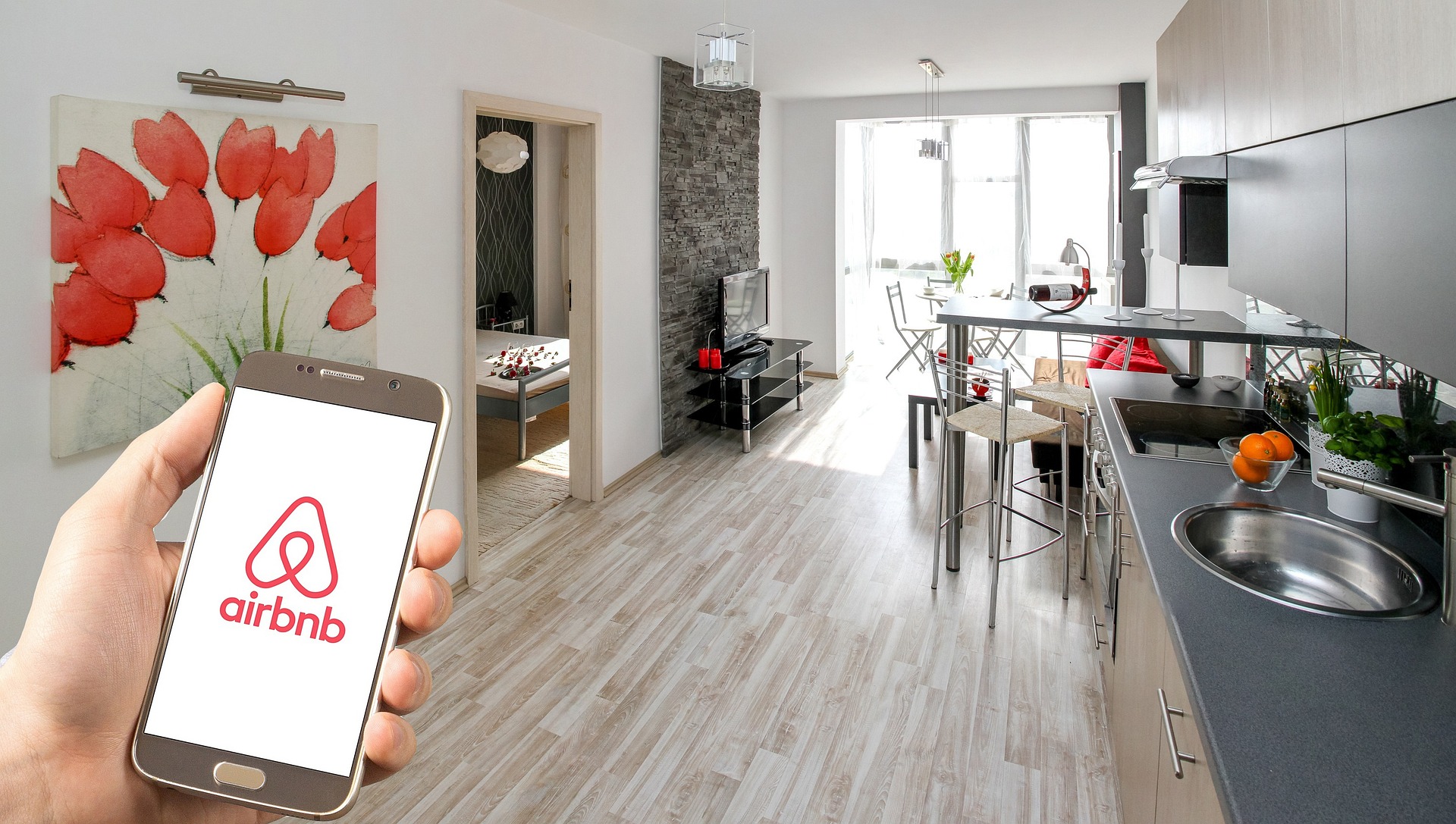 Airbnb app in kitchen